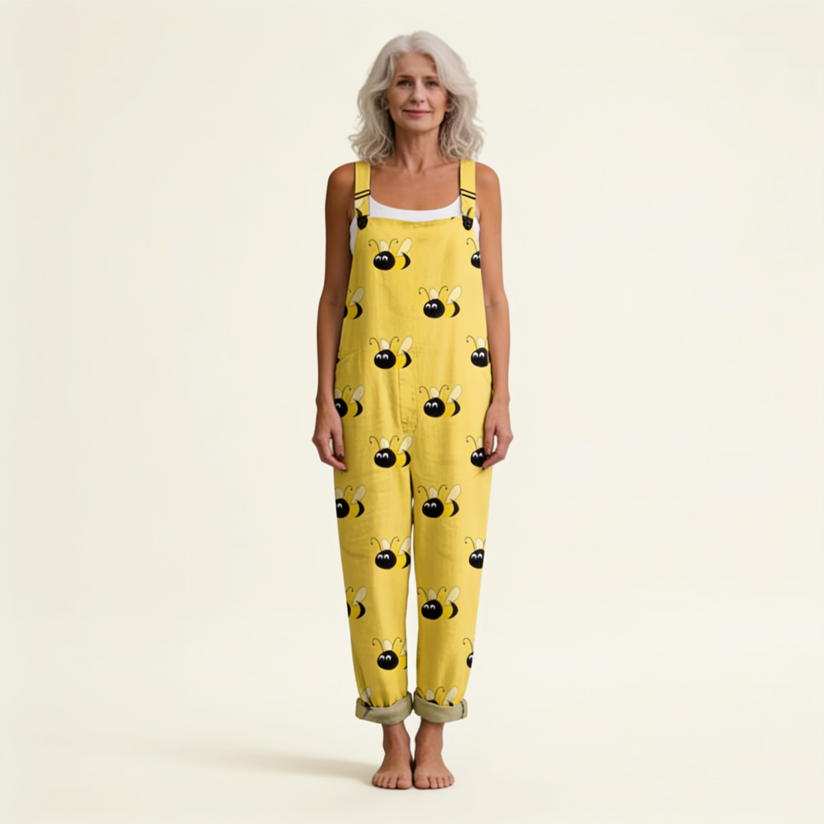 Nina | Yellow Bee Print Dungarees