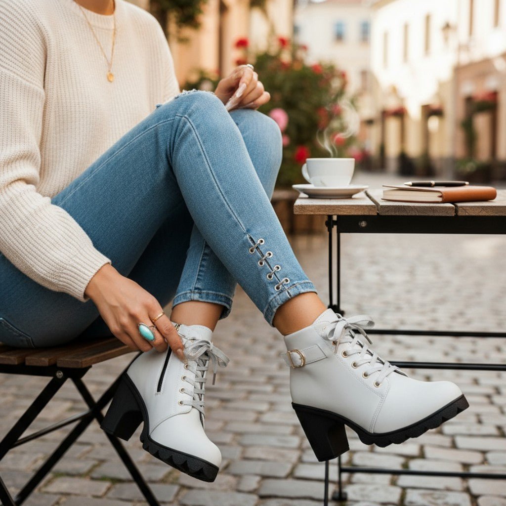 Melinda | Black Lace-Up Heeled Ankle Boots