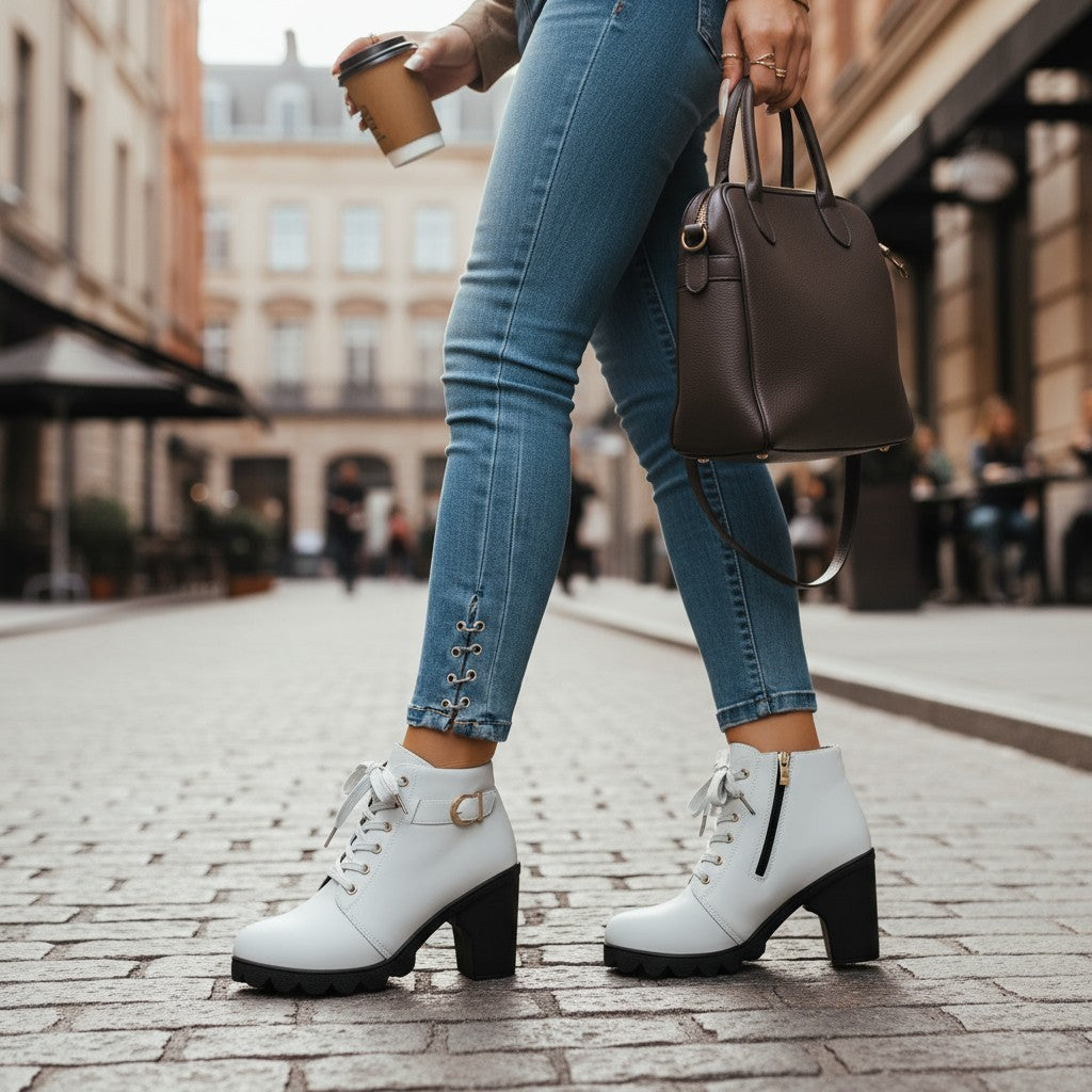 Melinda | Black Lace-Up Heeled Ankle Boots