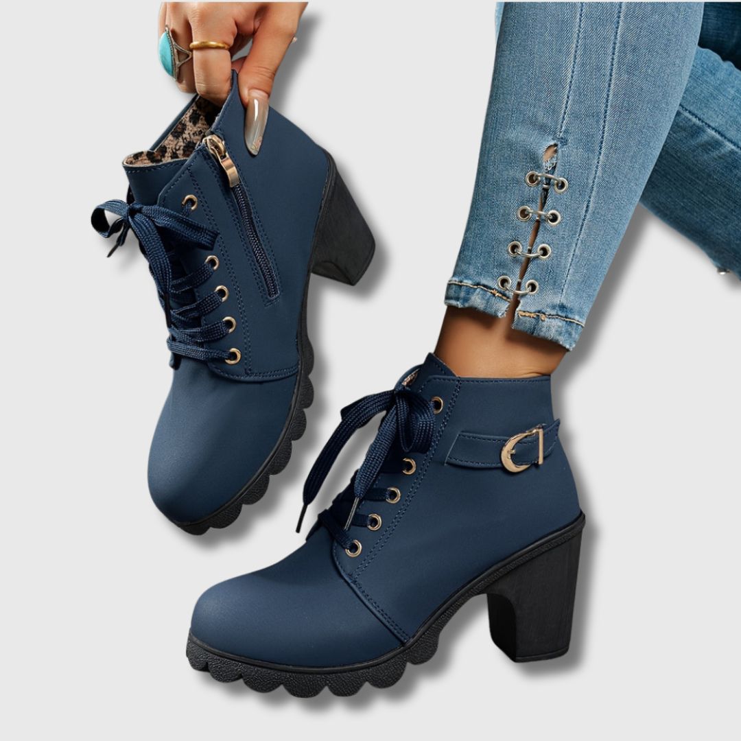 Melinda | Black Lace-Up Heeled Ankle Boots