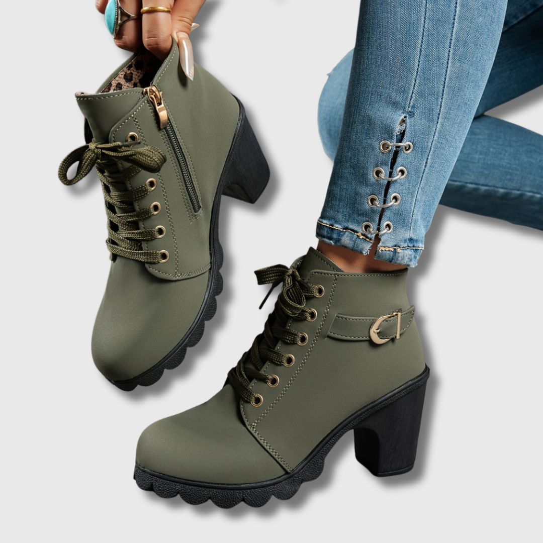 Melinda | Black Lace-Up Heeled Ankle Boots