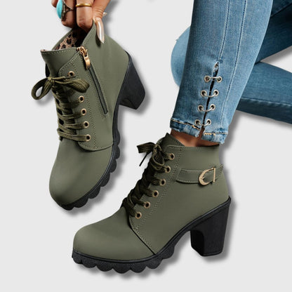 Melinda | Black Lace-Up Heeled Ankle Boots