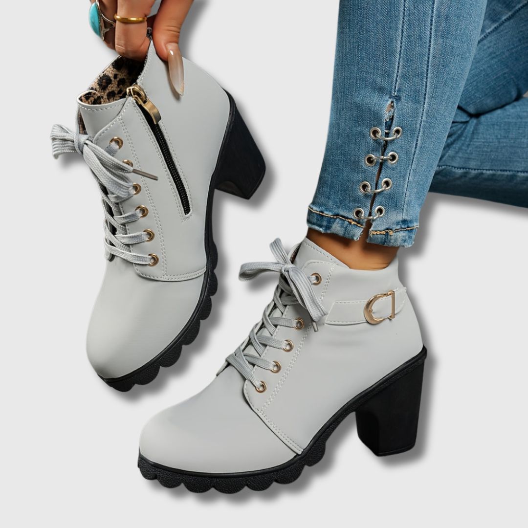Melinda | Black Lace-Up Heeled Ankle Boots