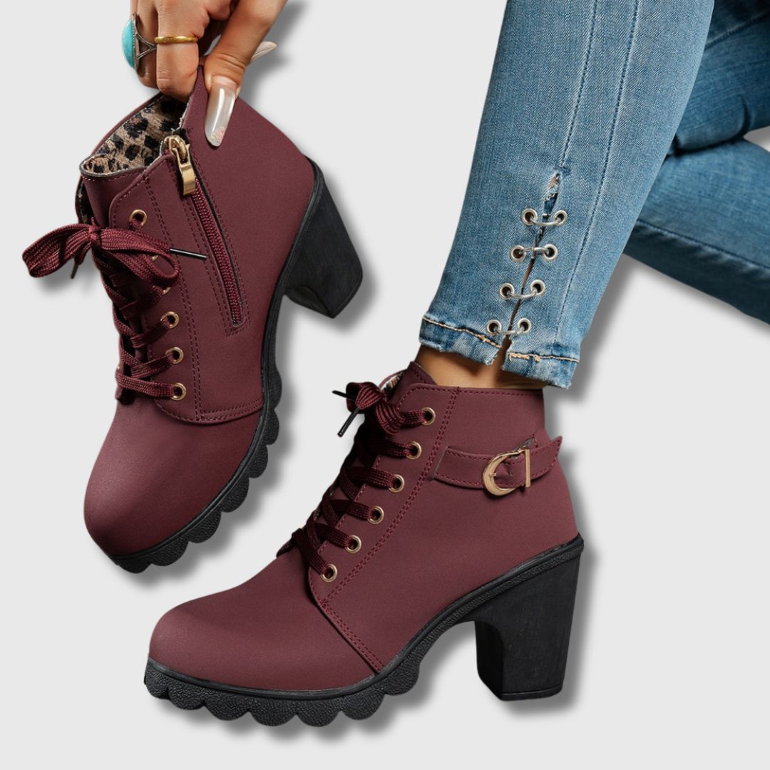 Melinda | Black Lace-Up Heeled Ankle Boots