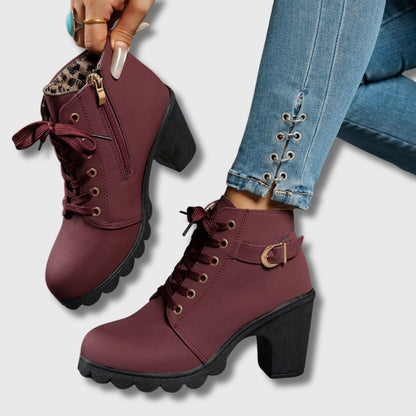 Melinda | Black Lace-Up Heeled Ankle Boots