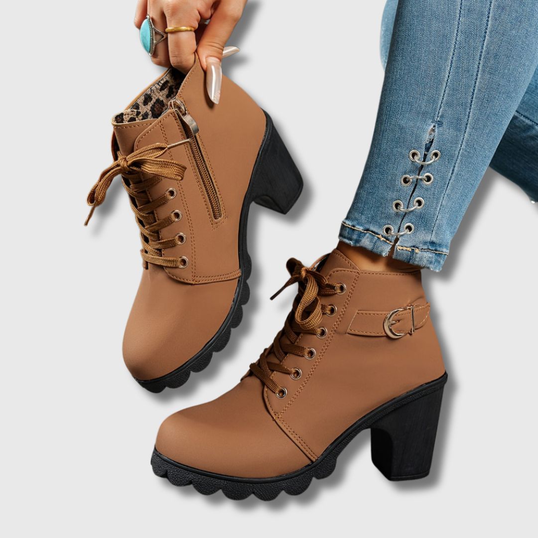 Melinda | Black Lace-Up Heeled Ankle Boots
