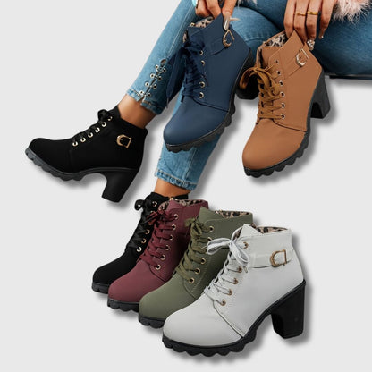 Melinda | Black Lace-Up Heeled Ankle Boots