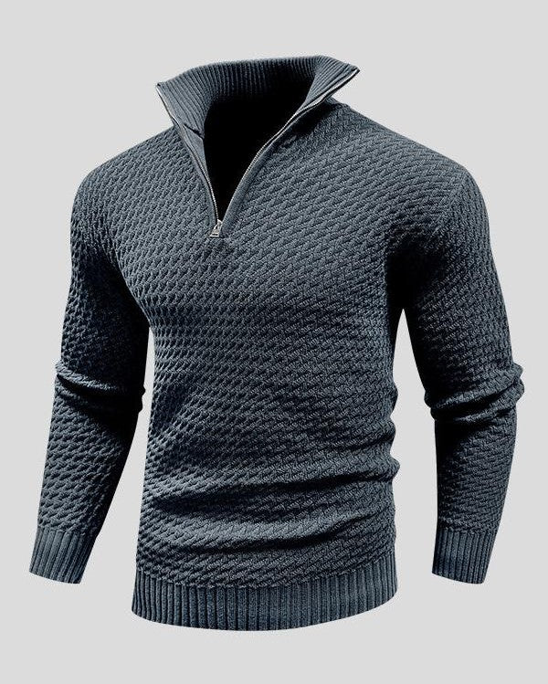 Martin | Black Textured Half-Zip Jumper