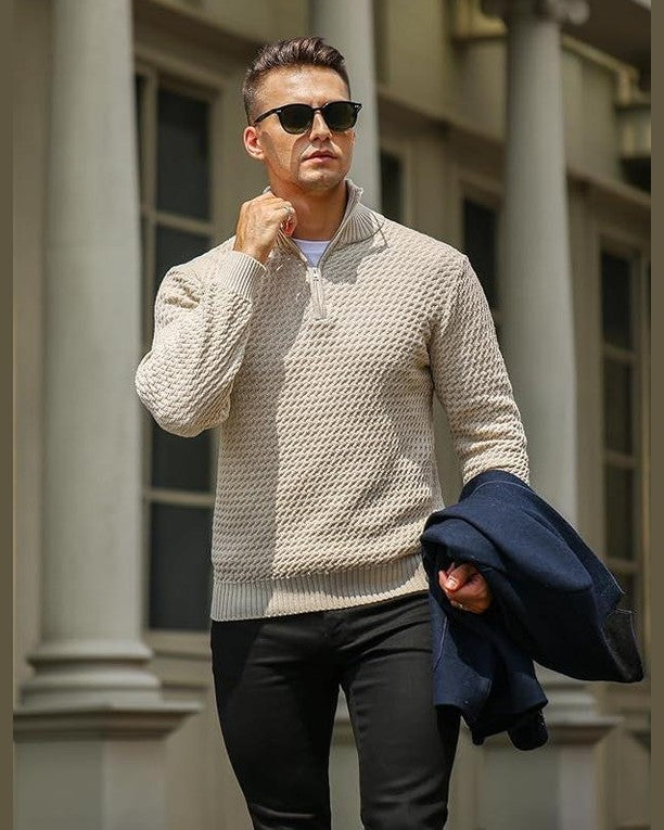 Martin | Black Textured Half-Zip Jumper