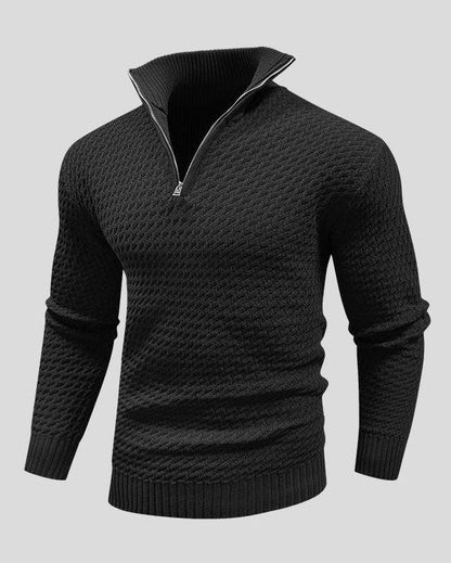 Martin | Black Textured Half-Zip Jumper