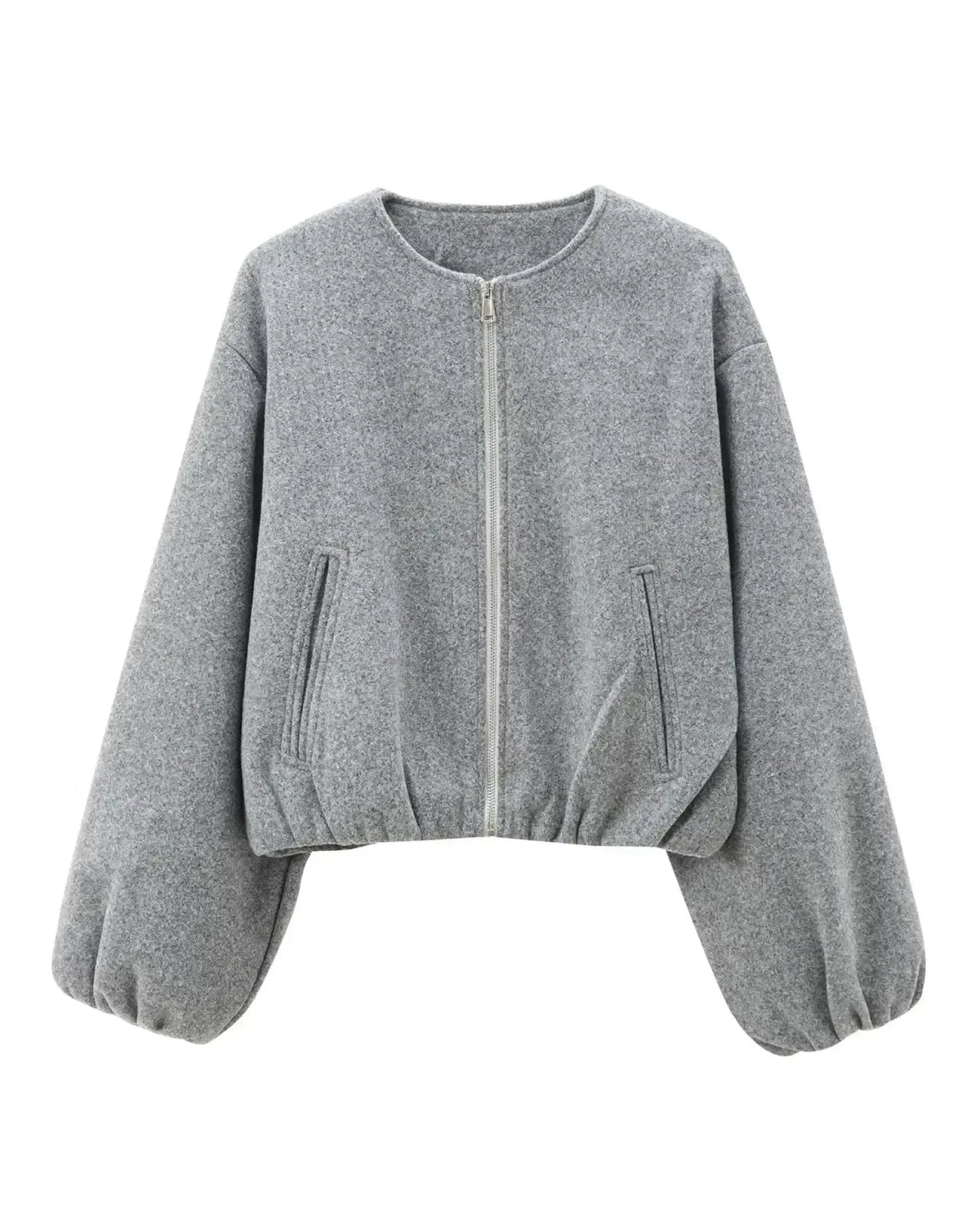 Meg | Grey Cropped Bomber Jacket
