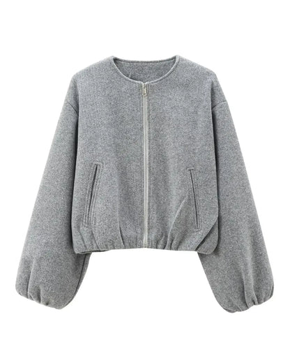 Meg | Grey Cropped Bomber Jacket
