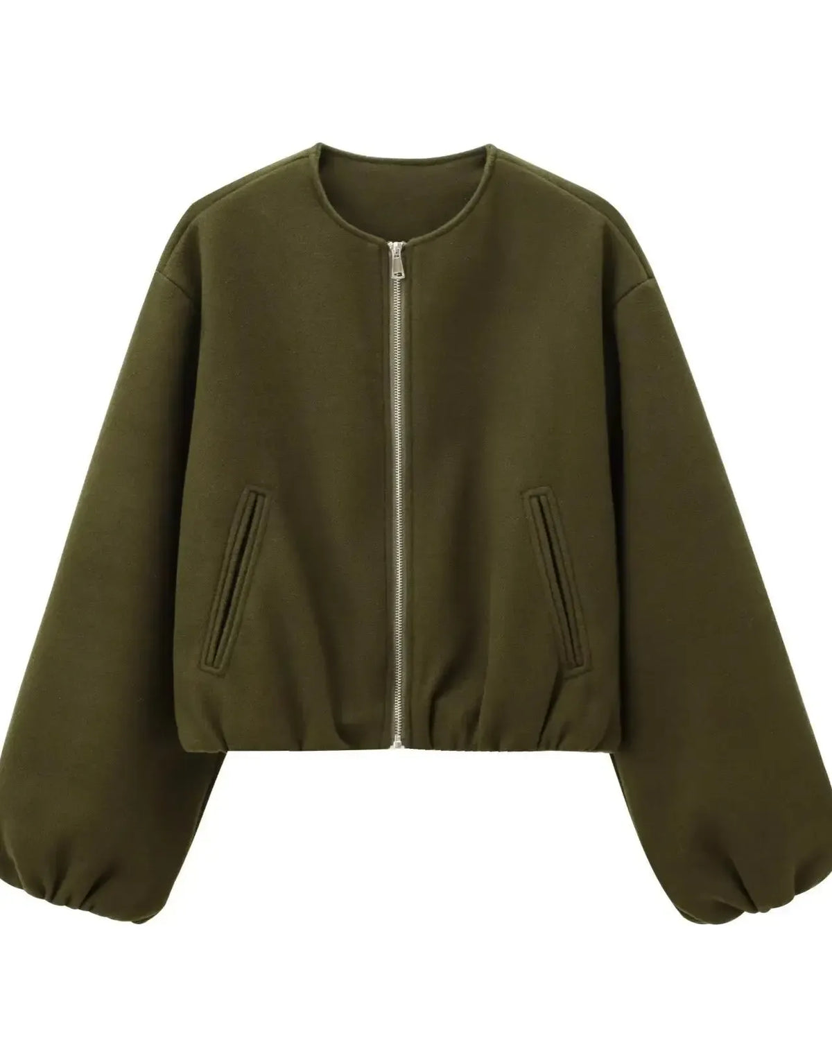 Meg | Grey Cropped Bomber Jacket