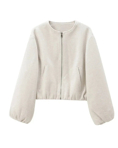 Meg | Grey Cropped Bomber Jacket