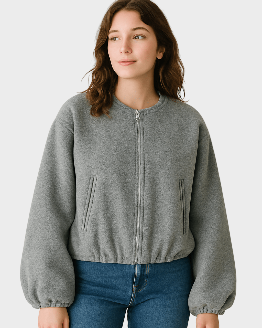 Meg | Grey Cropped Bomber Jacket