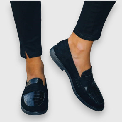 Monica | Navy Croc-Effect Loafers