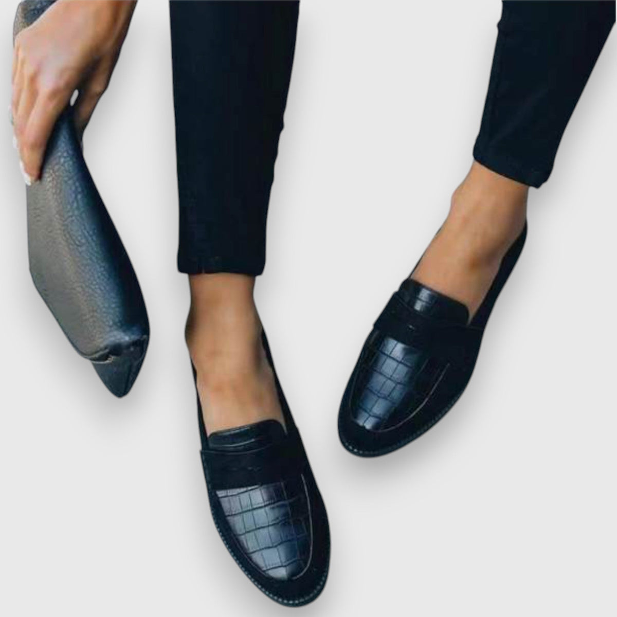 Monica | Navy Croc-Effect Loafers