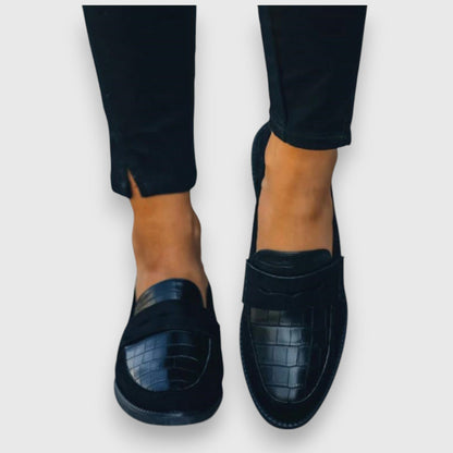Monica | Navy Croc-Effect Loafers