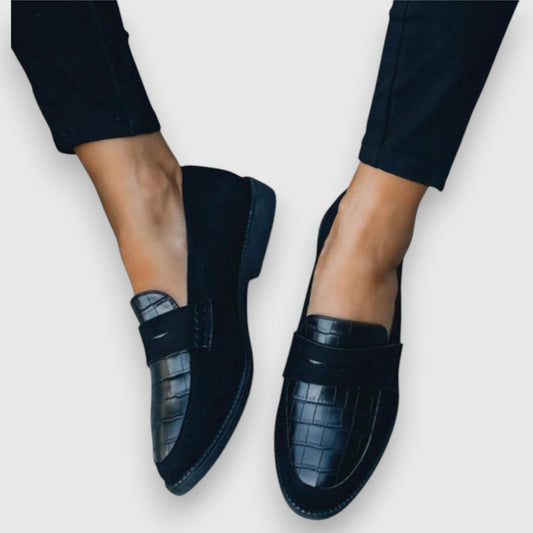 Monica | Navy Croc-Effect Loafers