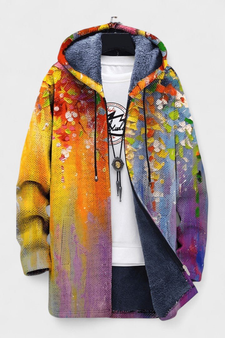 Michaela | Golden Floral Hooded Zip Jacket