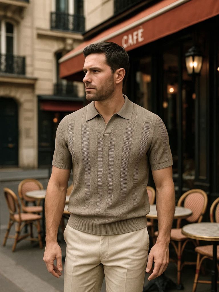 Murray | Textured Beige Knit Polo