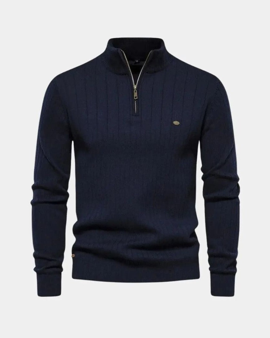 Milo | Brown Ribbed Half-Zip Jumper