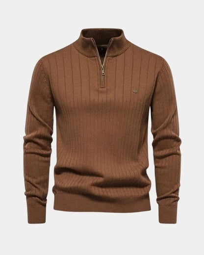 Milo | Brown Ribbed Half-Zip Jumper