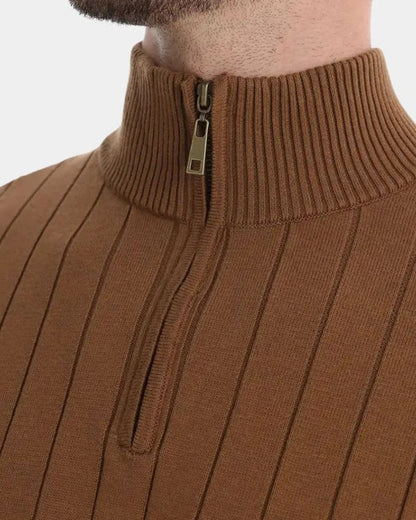 Milo | Brown Ribbed Half-Zip Jumper