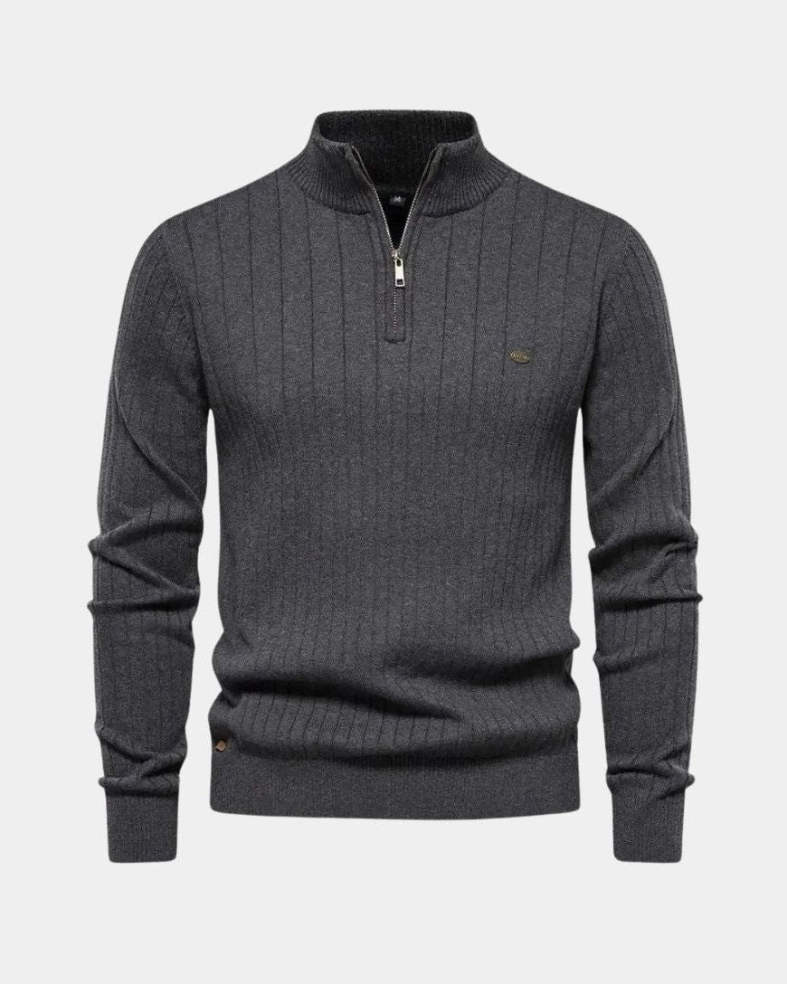 Milo | Brown Ribbed Half-Zip Jumper