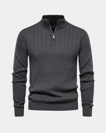 Milo | Brown Ribbed Half-Zip Jumper