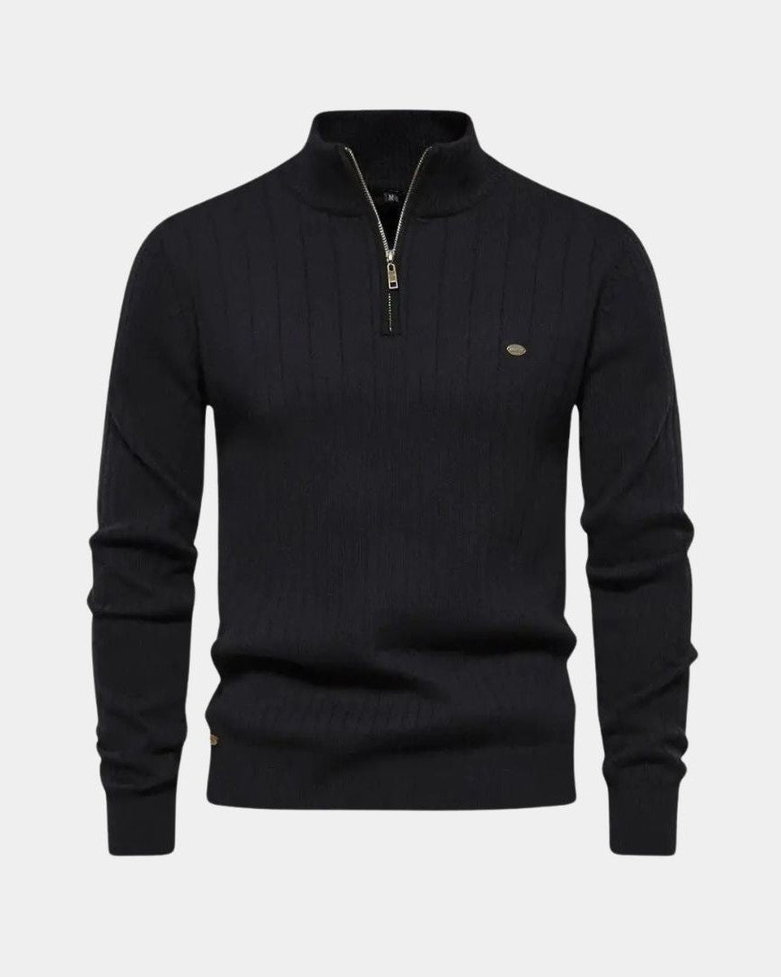 Milo | Brown Ribbed Half-Zip Jumper