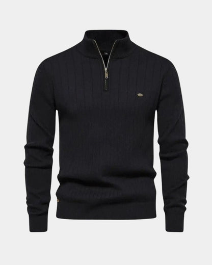Milo | Brown Ribbed Half-Zip Jumper
