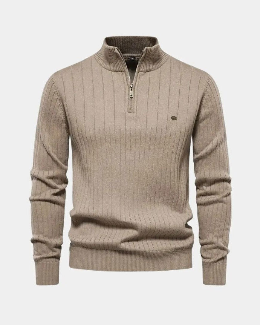 Milo | Brown Ribbed Half-Zip Jumper