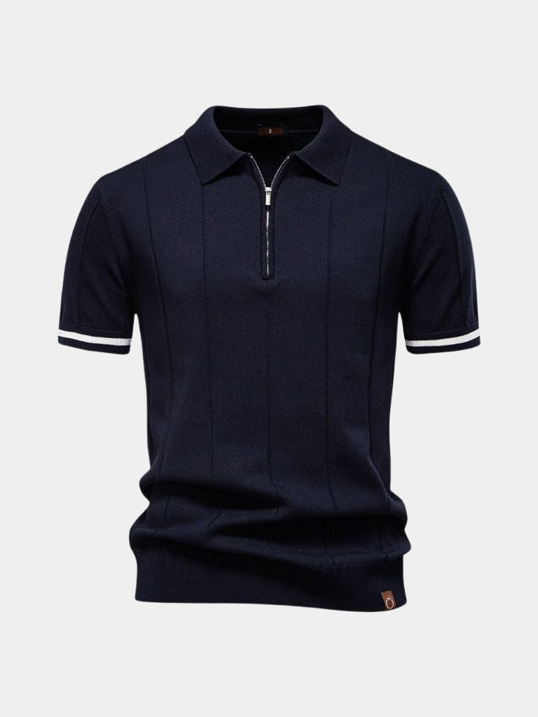 Milo | Tan Zip-Collar Knit Polo