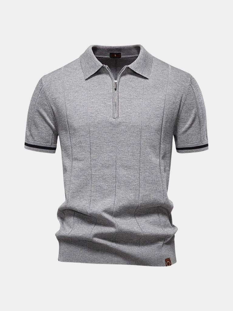 Milo | Tan Zip-Collar Knit Polo