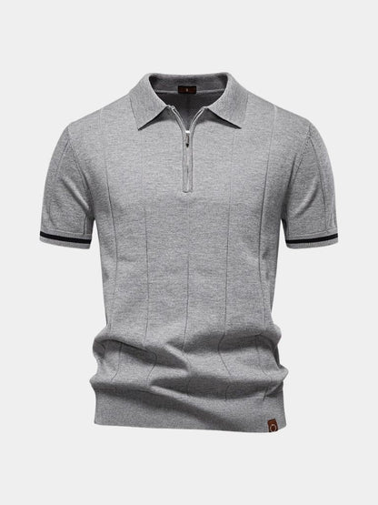 Milo | Tan Zip-Collar Knit Polo