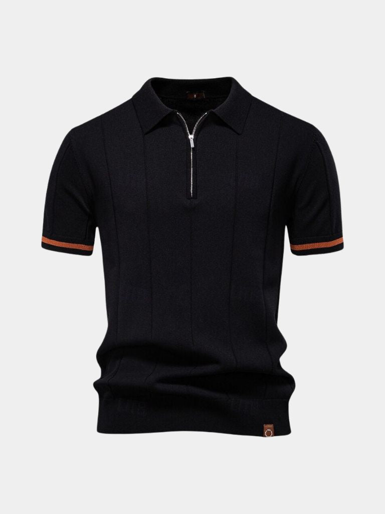 Milo | Tan Zip-Collar Knit Polo
