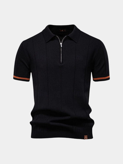Milo | Tan Zip-Collar Knit Polo