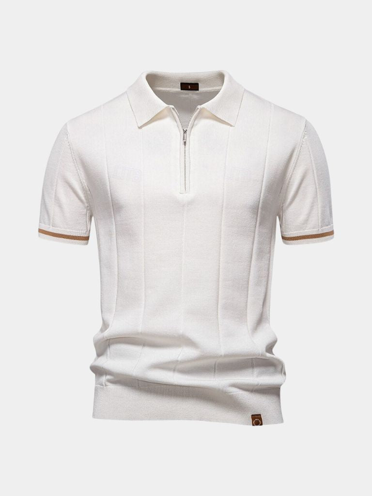 Milo | Tan Zip-Collar Knit Polo