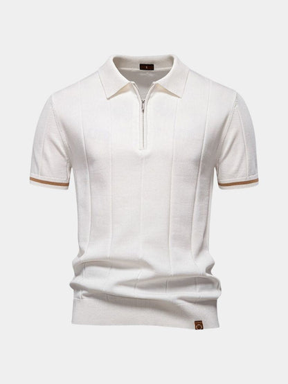Milo | Tan Zip-Collar Knit Polo