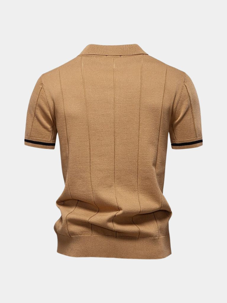 Milo | Tan Zip-Collar Knit Polo