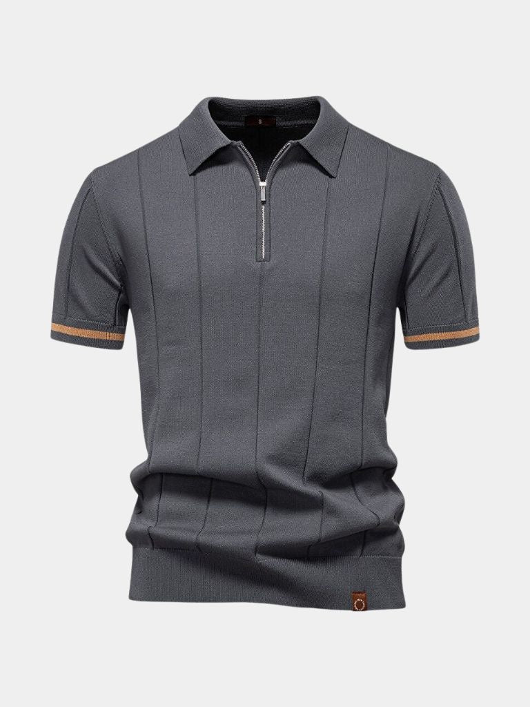 Milo | Tan Zip-Collar Knit Polo