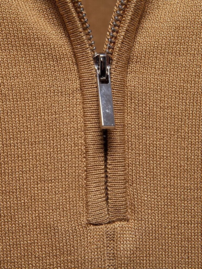 Milo | Tan Zip-Collar Knit Polo