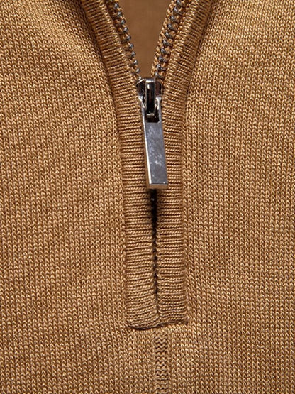 Milo | Tan Zip-Collar Knit Polo