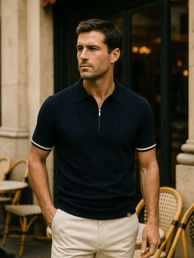 Milo | Tan Zip-Collar Knit Polo