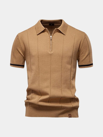Milo | Tan Zip-Collar Knit Polo
