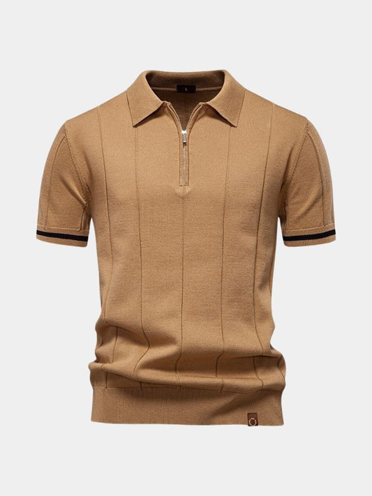 Milo | Tan Zip-Collar Knit Polo