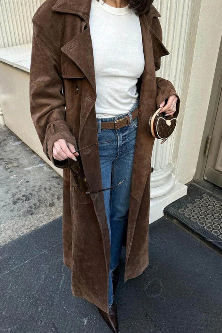 Millie | Brown Suede-Look Trench Coat