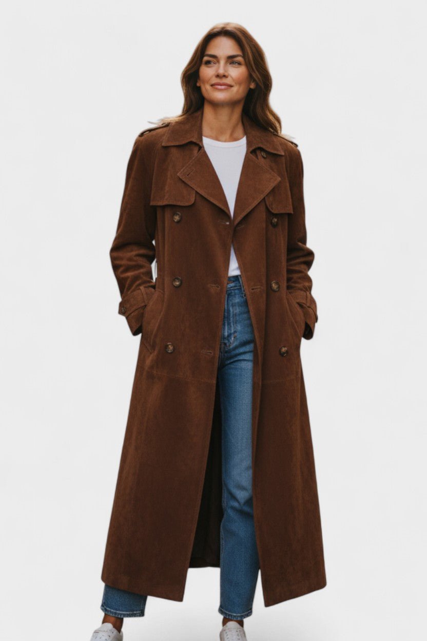 Millie | Brown Suede-Look Trench Coat