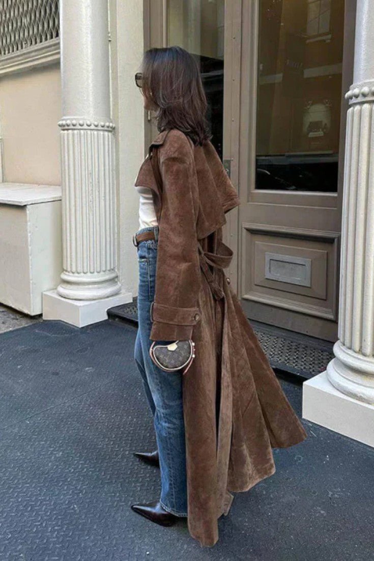 Millie | Brown Suede-Look Trench Coat